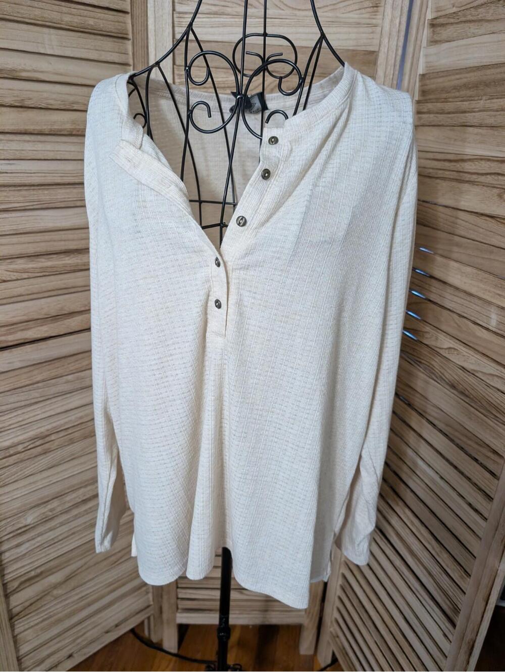 G.H. Bass & Co. Women's Textured Henley Top, Tan, Size XL